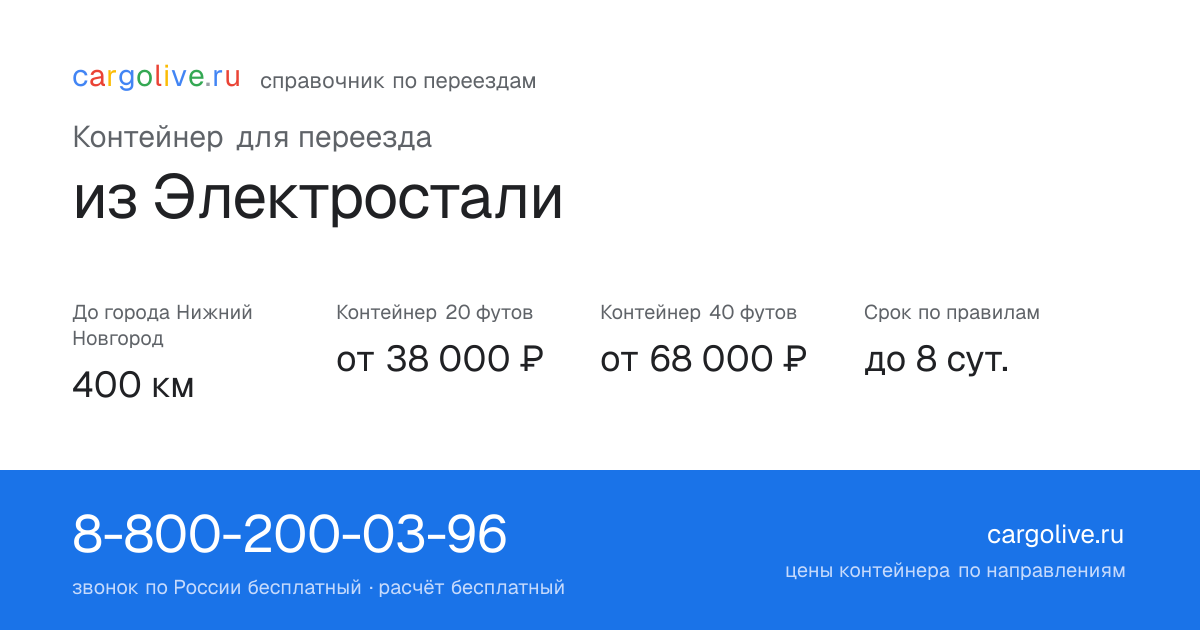 Контейнер для переезда из Электростали в Нижний Новгород: 400 км, 20 футов от 38 000 ₽
