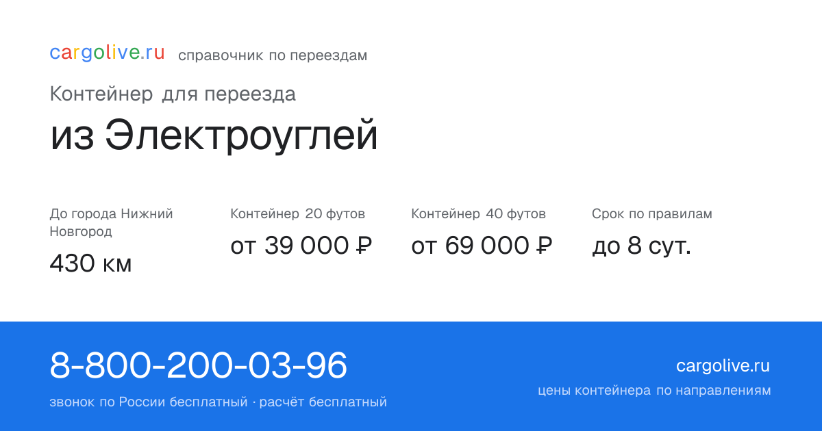 Контейнер для переезда из Электроуглей в Нижний Новгород: 430 км, 20 футов от 39 000 ₽