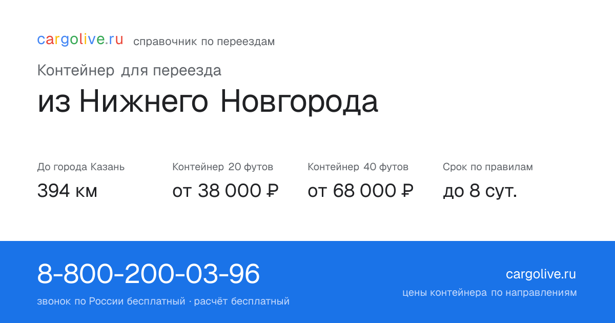Контейнер для переезда из Нижнего Новгорода в Казань: 394 км, 20 футов от 38 000 ₽