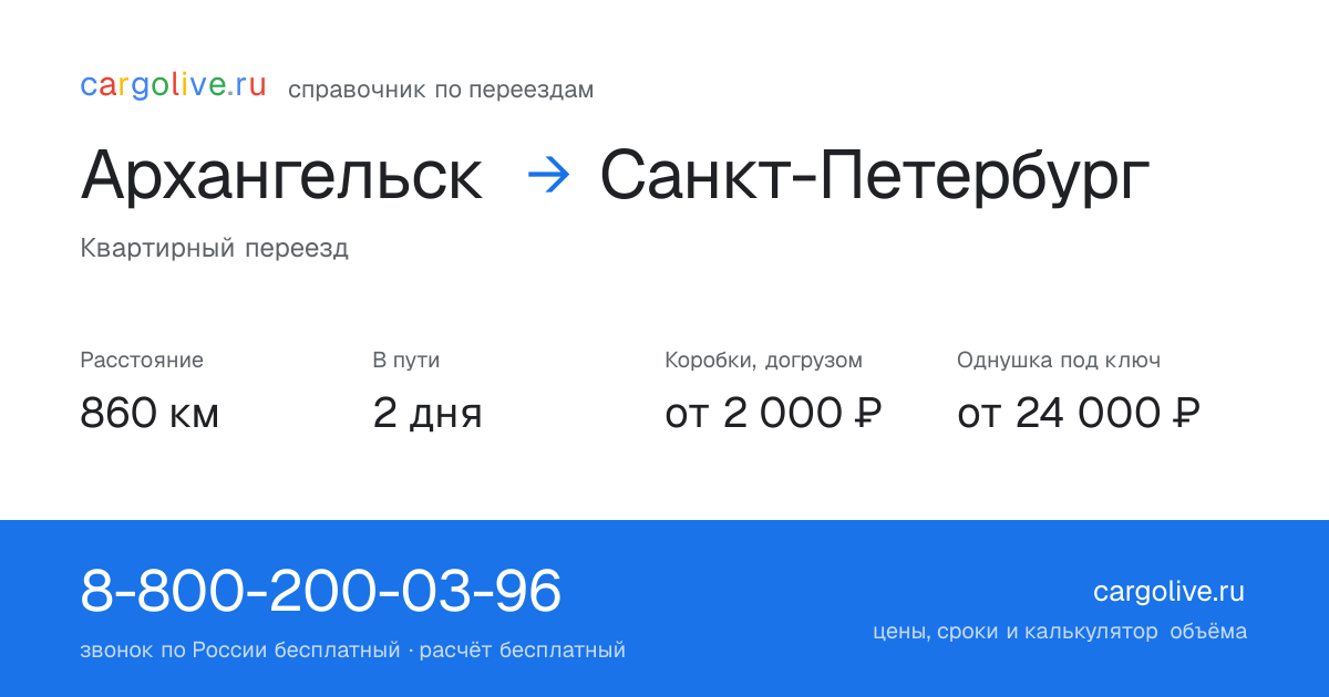 Переезд из Архангельска в Санкт-Петербург: 860 км, 2 дня в пути, от 2 000 ₽