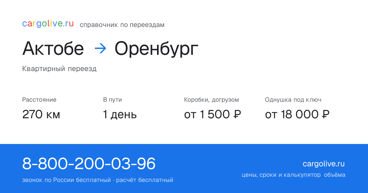 Переезд из Актобе в Оренбург: 270 км, 1 день в пути, от 2 000 ₽
