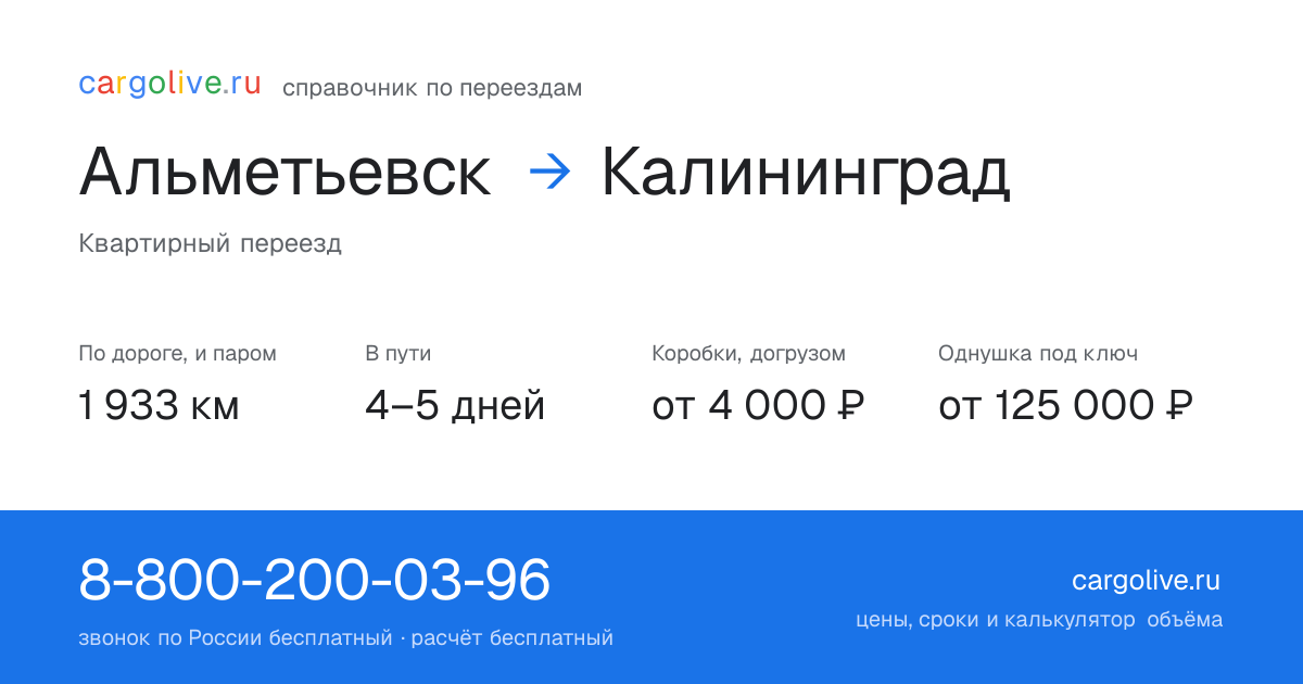 Переезд из Альметьевска в Калининград: 1 933 км по дороге и паром, 4–5 дней в пути, от 4 000 ₽