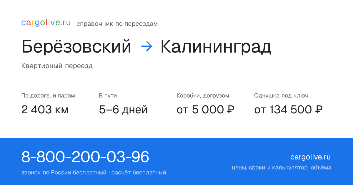 Переезд из Берёзовского в Калининград: 2 403 км по дороге и паром, 5–6 дней в пути, от 5 000 ₽