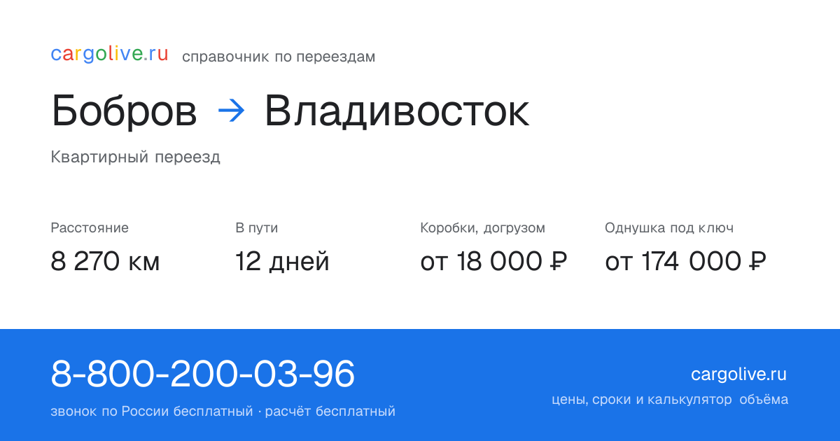 Переезд из Боброва во Владивосток: 8 270 км, 12 дней в пути, от 18 000 ₽