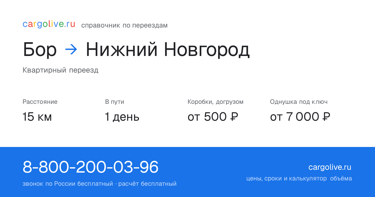 Переезд из Бора в Нижний Новгород: 15 км, 1 день в пути, от 2 000 ₽