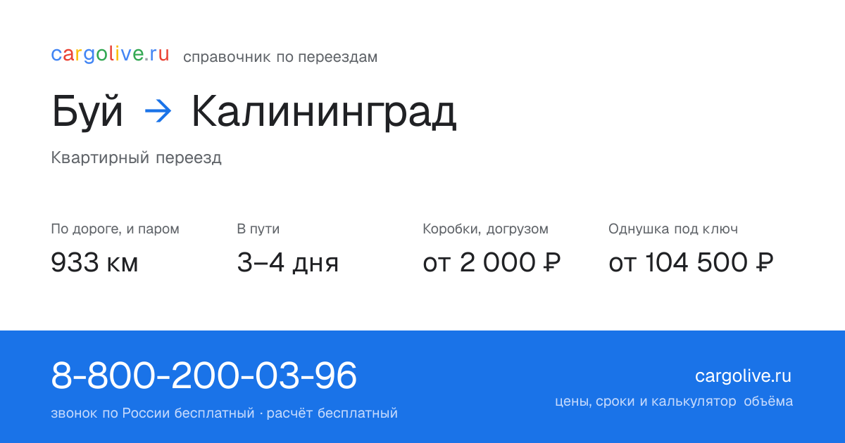 Переезд из Буя в Калининград: 933 км по дороге и паром, 3–4 дня в пути, от 2 000 ₽