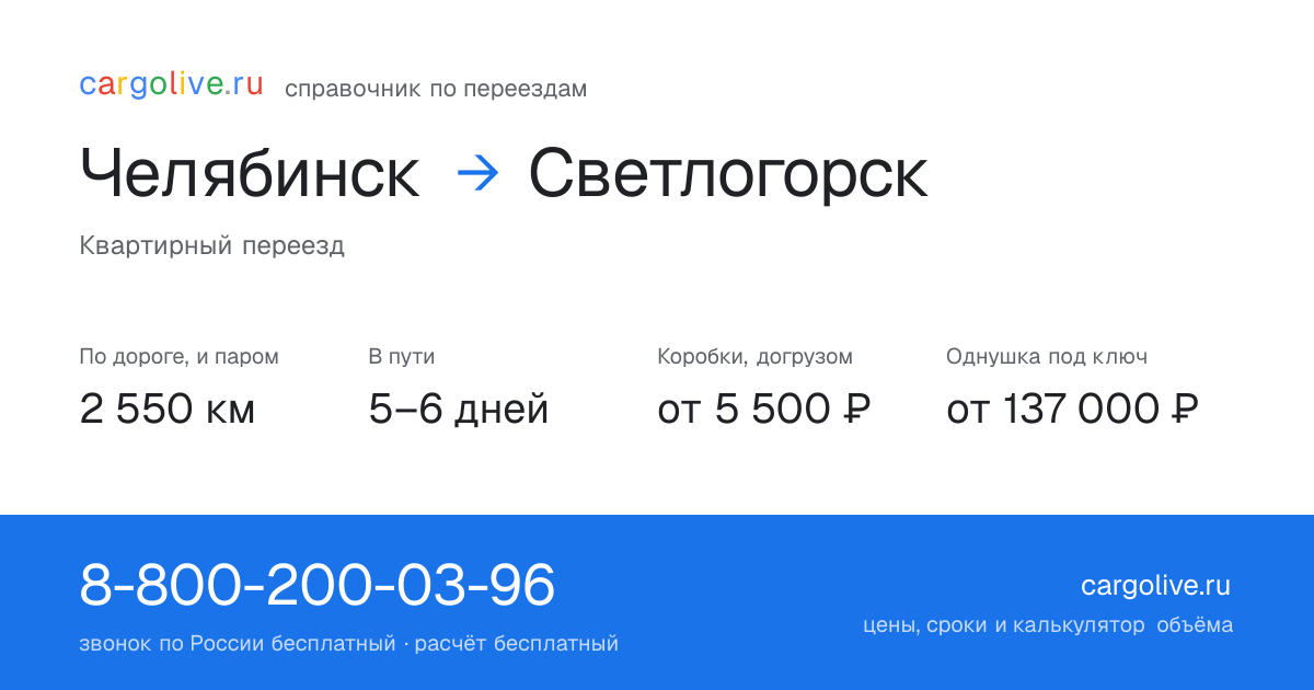 Переезд из Челябинска в Светлогорск: 2 550 км по дороге и паром, 5–6 дней в пути, от 5 500 ₽