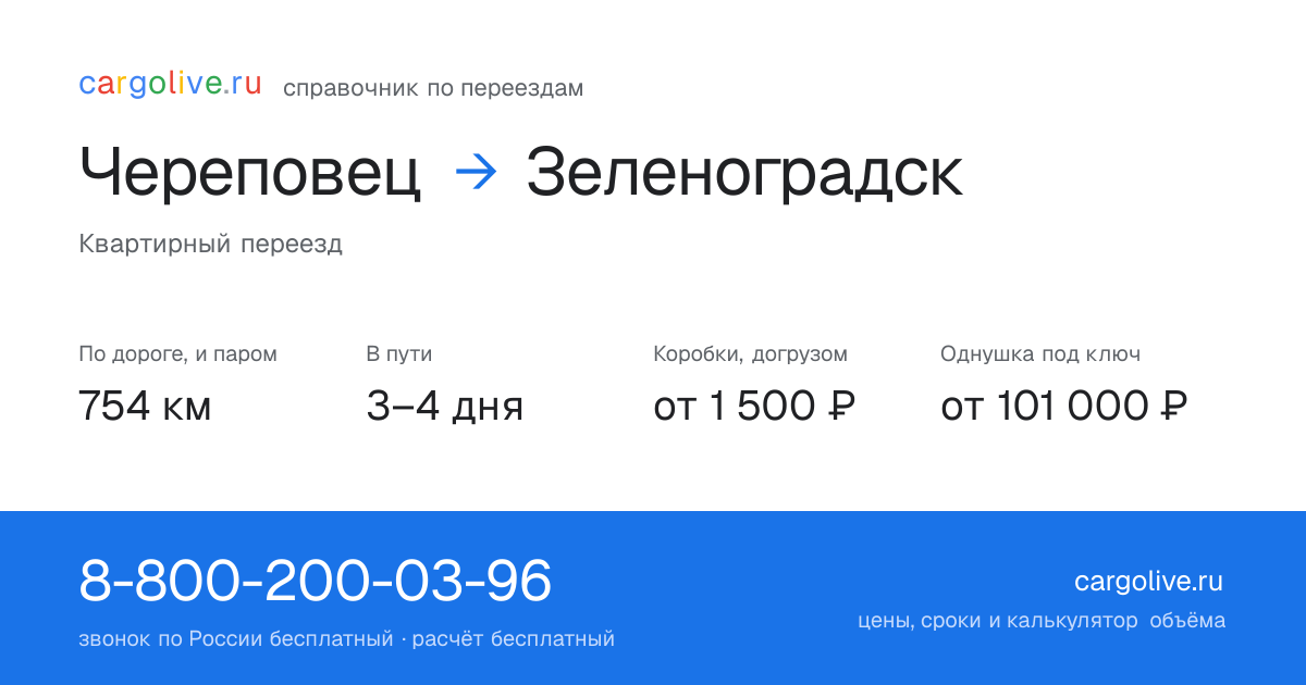 Переезд из Череповеца в Зеленоградск: 754 км по дороге и паром, 3–4 дня в пути, от 2 000 ₽