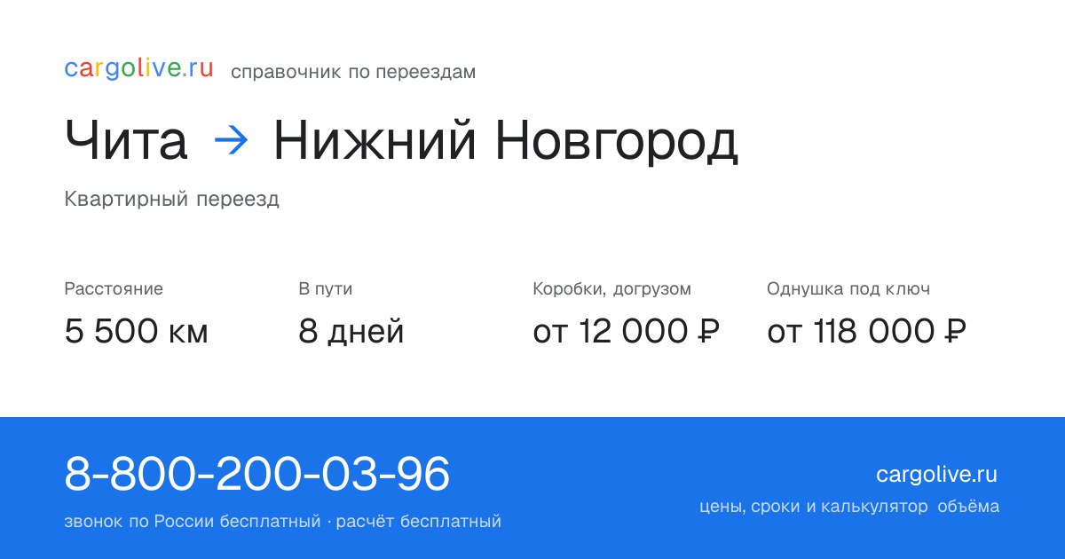 Переезд из Читы в Нижний Новгород: 5 500 км, 8 дней в пути, от 12 000 ₽