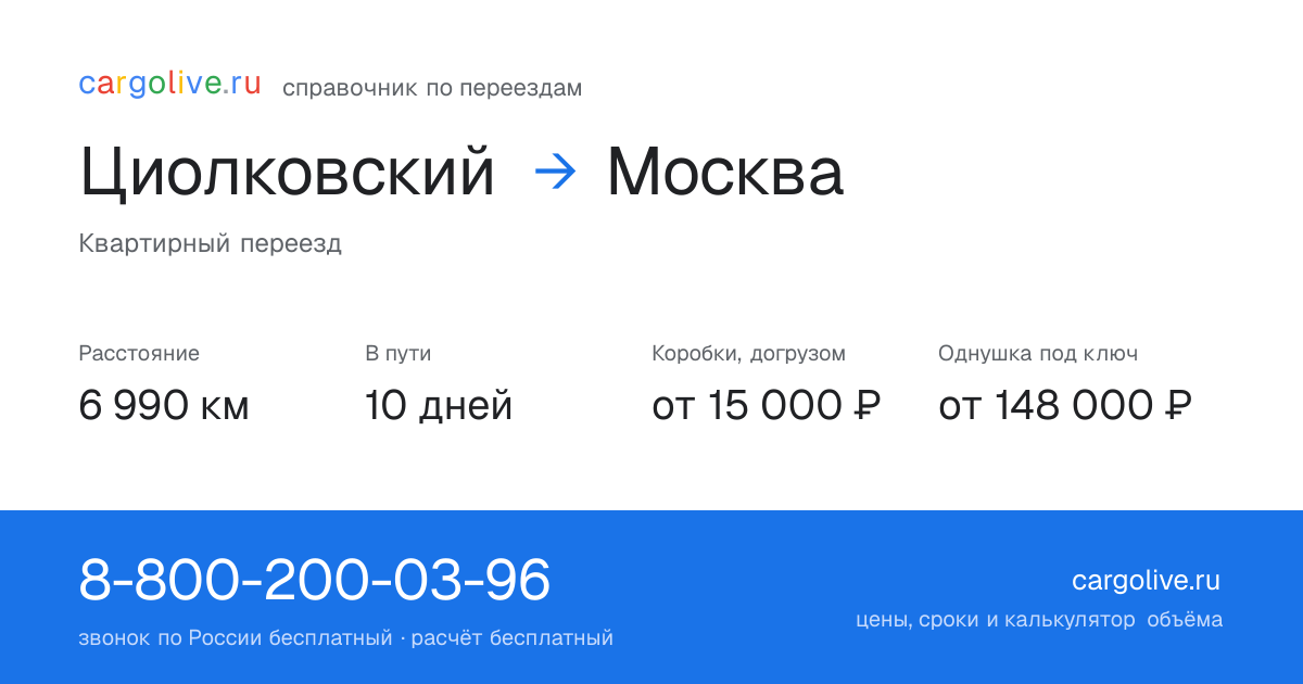 Переезд из Циолковского в Москву: 6 990 км, 10 дней в пути, от 15 000 ₽