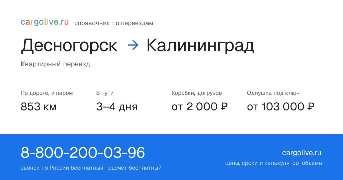 Переезд из Десногорска в Калининград: 853 км по дороге и паром, 3–4 дня в пути, от 2 000 ₽