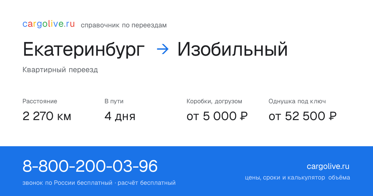 Переезд из Екатеринбурга в Изобильный: 2 270 км, 4 дня в пути, от 5 000 ₽
