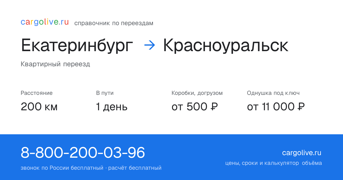 Переезд из Екатеринбурга в Красноуральск: 200 км, 1 день в пути, от 2 000 ₽