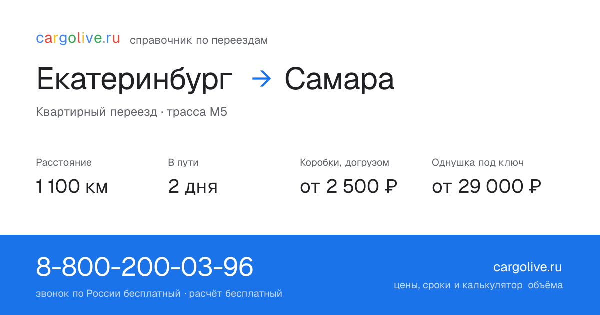 Переезд из Екатеринбурга в Самару: 1 100 км, 2 дня в пути, от 2 500 ₽