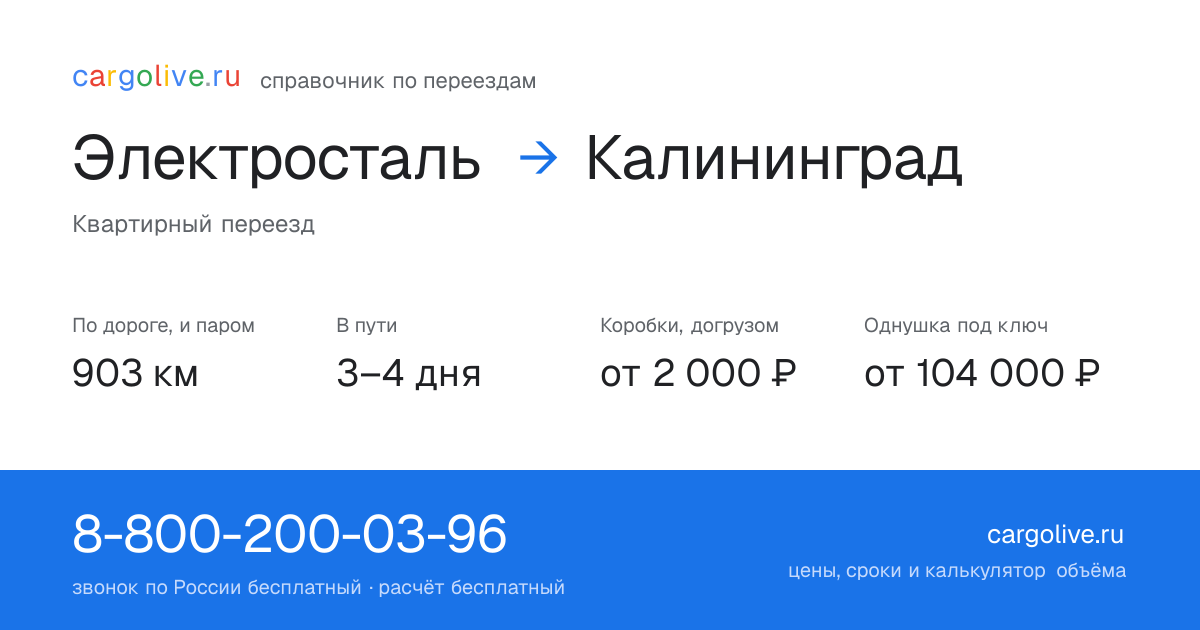 Переезд из Электростали в Калининград: 903 км по дороге и паром, 3–4 дня в пути, от 2 000 ₽