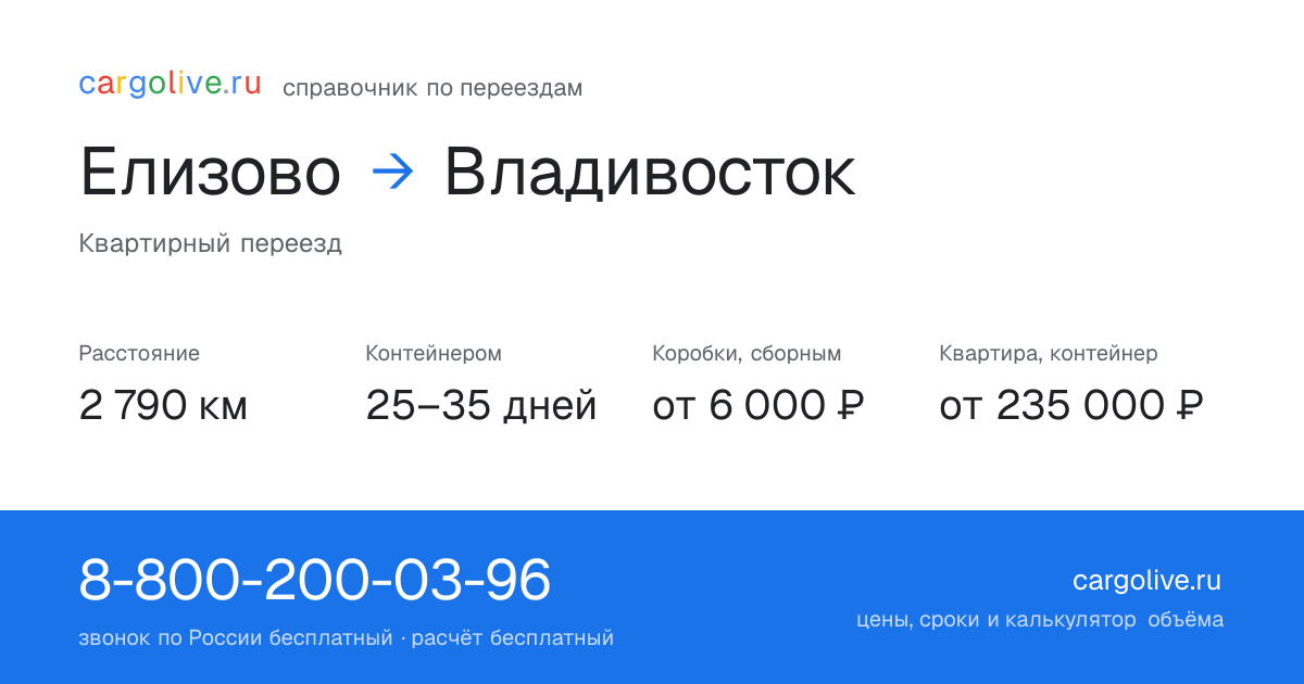 Переезд из Елизова во Владивосток: 2 790 км, контейнером 25–35 дней, от 6 000 ₽