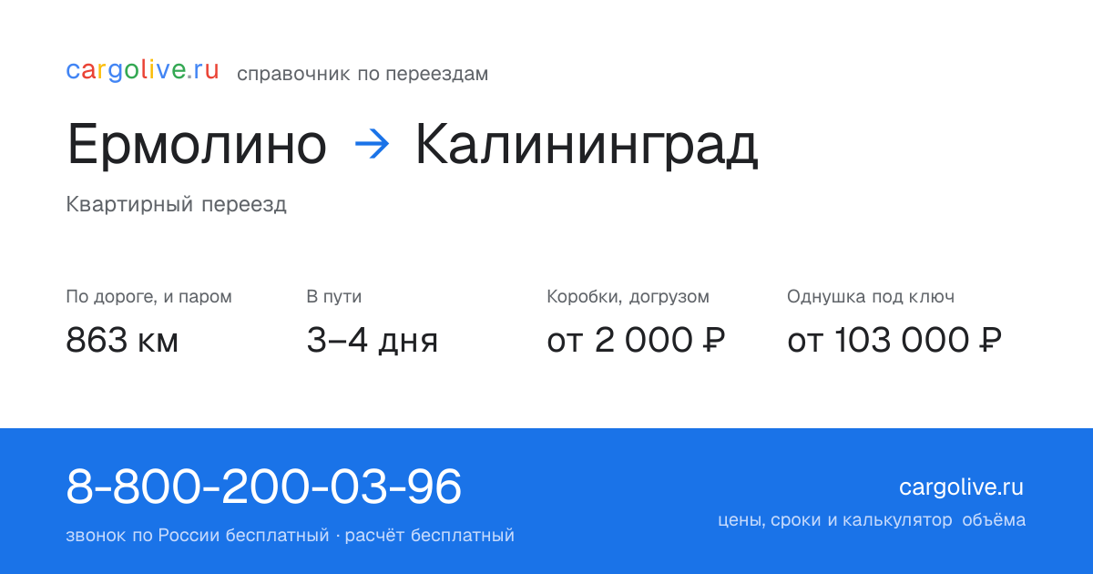 Переезд из Ермолина в Калининград: 863 км по дороге и паром, 3–4 дня в пути, от 2 000 ₽