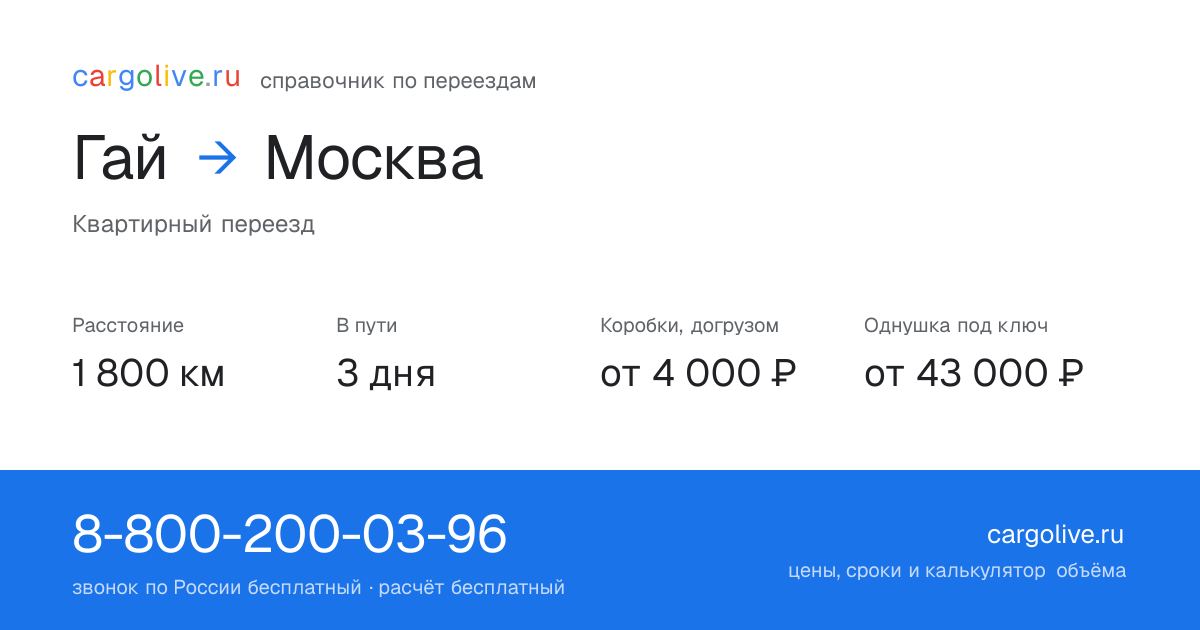 Переезд из Гая в Москву: 1 800 км, 3 дня в пути, от 4 000 ₽
