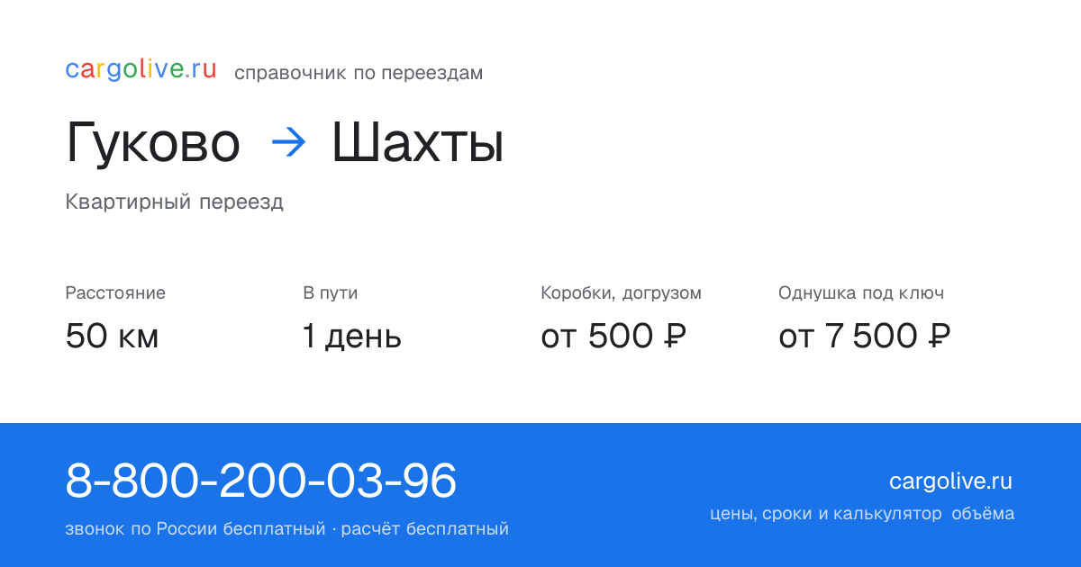 Переезд из Гукова в Шахты: 50 км, 1 день в пути, от 2 000 ₽