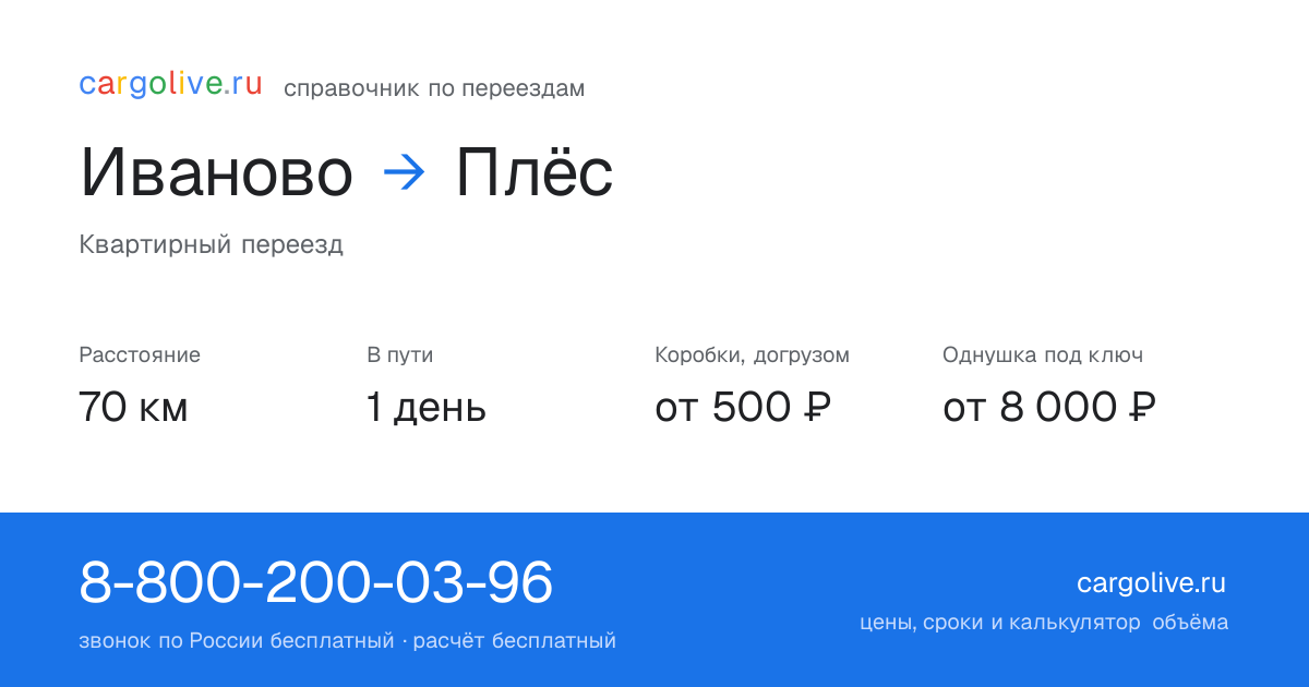 Переезд из Иванова в Плёс: 70 км, 1 день в пути, от 2 000 ₽