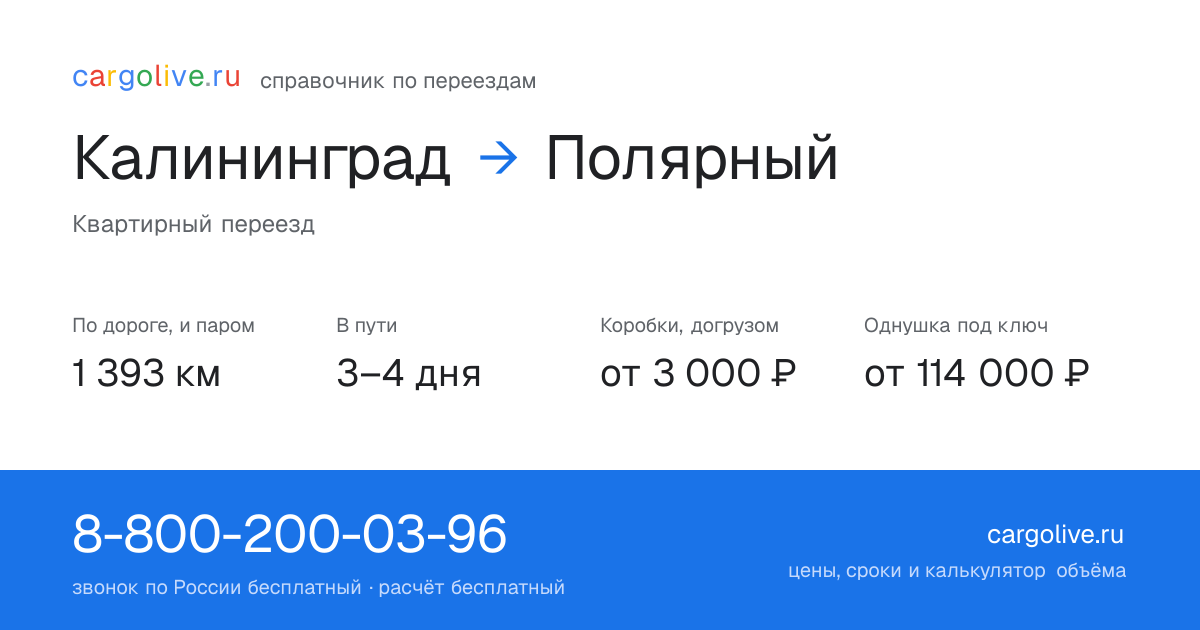 Переезд из Калининграда в Полярный: 1 393 км по дороге и паром, 3–4 дня в пути, от 3 000 ₽