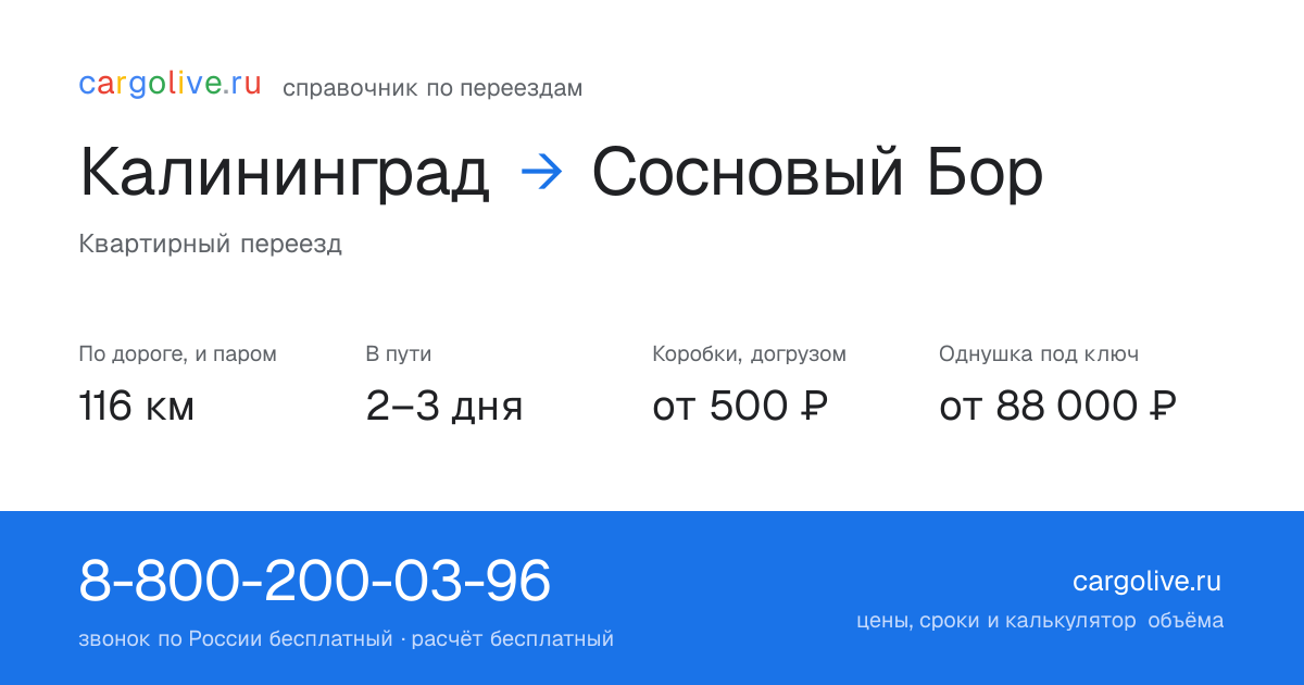 Переезд из Калининграда в Сосновый Бор: 116 км по дороге и паром, 2–3 дня в пути, от 2 000 ₽