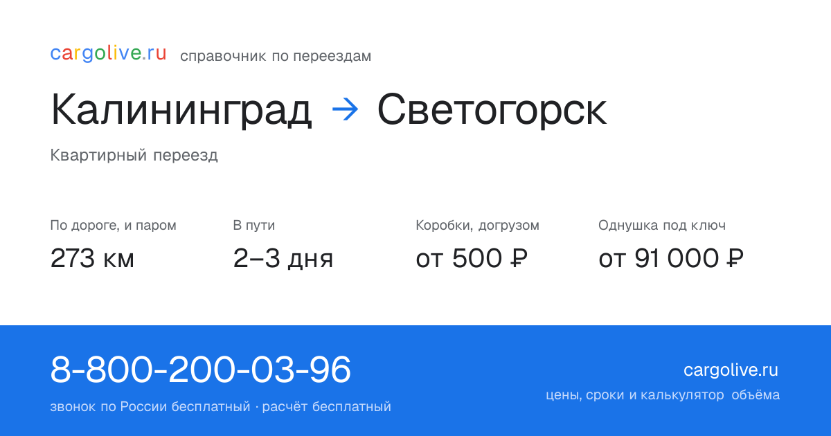 Переезд из Калининграда в Светогорск: 273 км по дороге и паром, 2–3 дня в пути, от 2 000 ₽