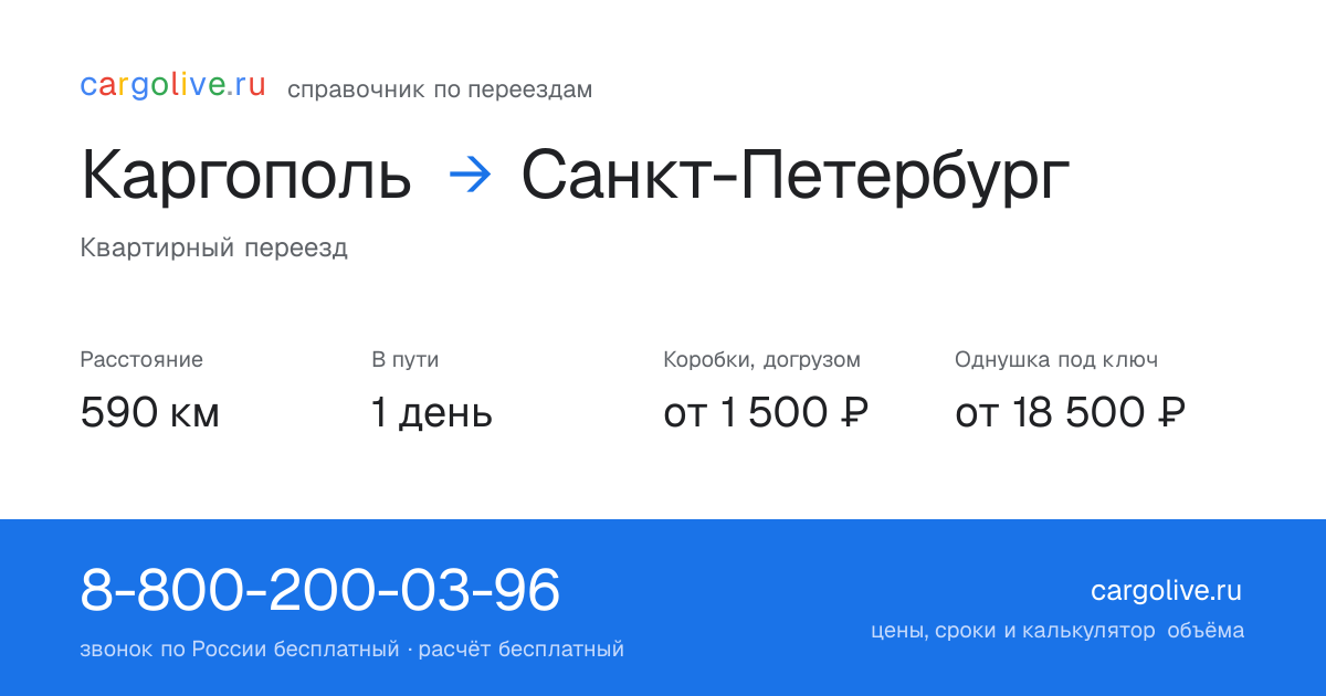 Переезд из Каргополя в Санкт-Петербург: 590 км, 1 день в пути, от 2 000 ₽