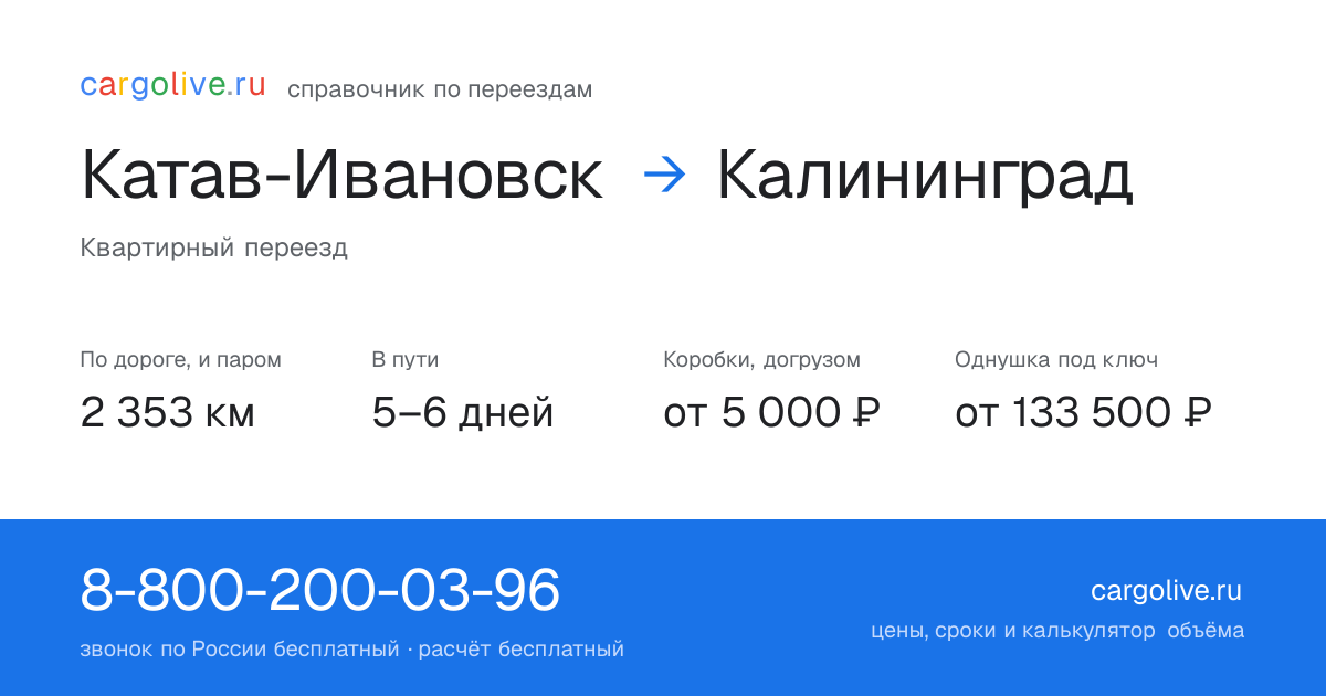 Переезд из Катава-Ивановска в Калининград: 2 353 км по дороге и паром, 5–6 дней в пути, от 5 000 ₽