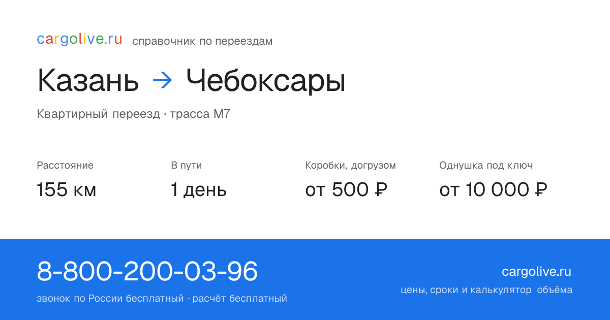 Переезд из Казани в Чебоксары: 155 км, 1 день в пути, от 2 000 ₽