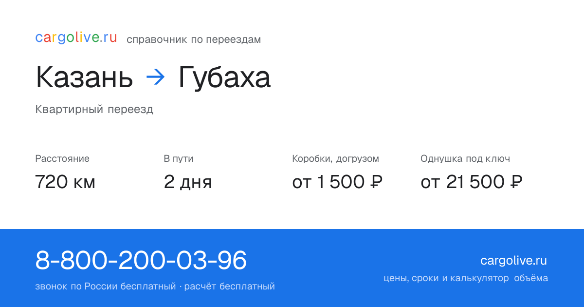 Переезд из Казани в Губаху: 720 км, 2 дня в пути, от 2 000 ₽