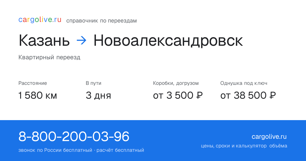 Переезд из Казани в Новоалександровск: 1 580 км, 3 дня в пути, от 3 500 ₽