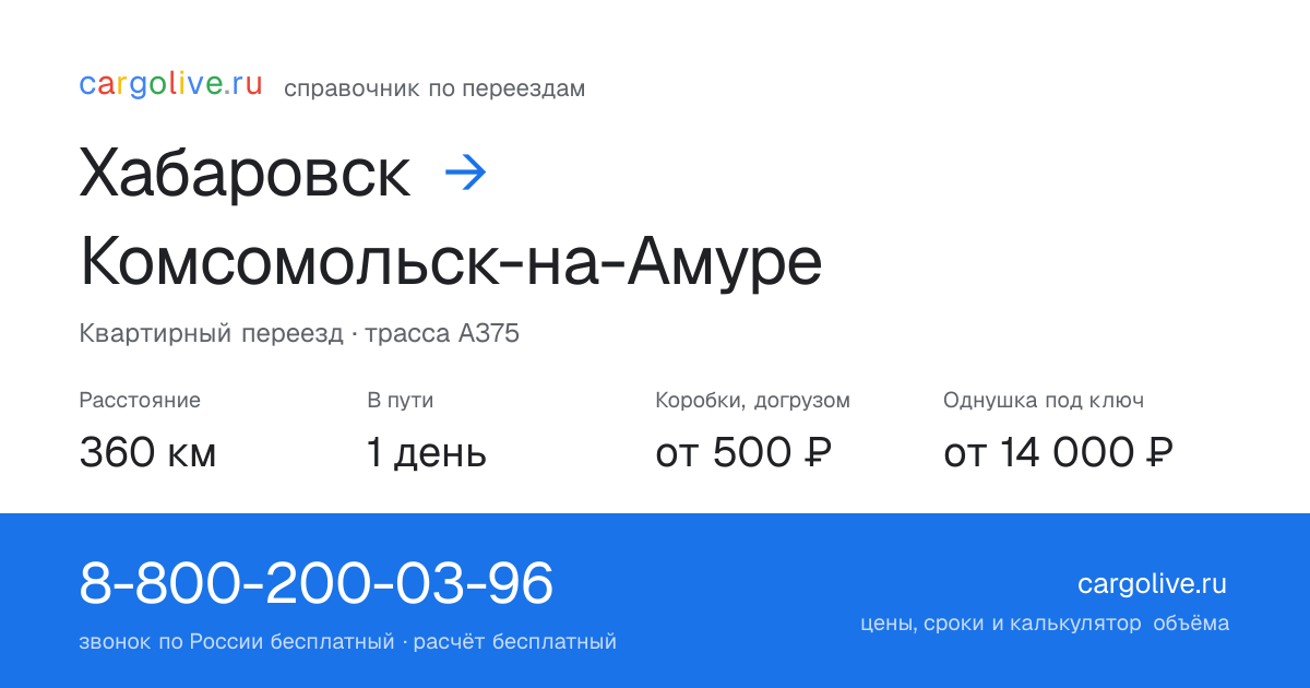 Переезд из Хабаровска в Комсомольск-на-Амуре: 360 км, 1 день в пути, от 2 000 ₽