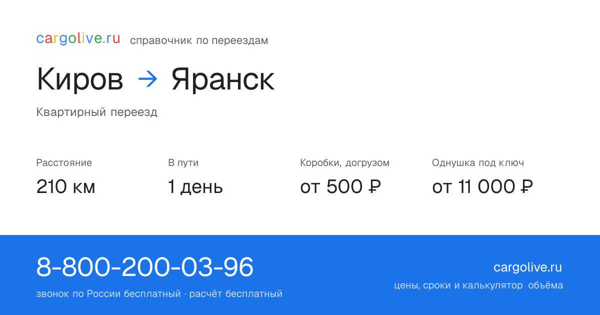 Переезд из Кирова в Яранск: 210 км, 1 день в пути, от 2 000 ₽
