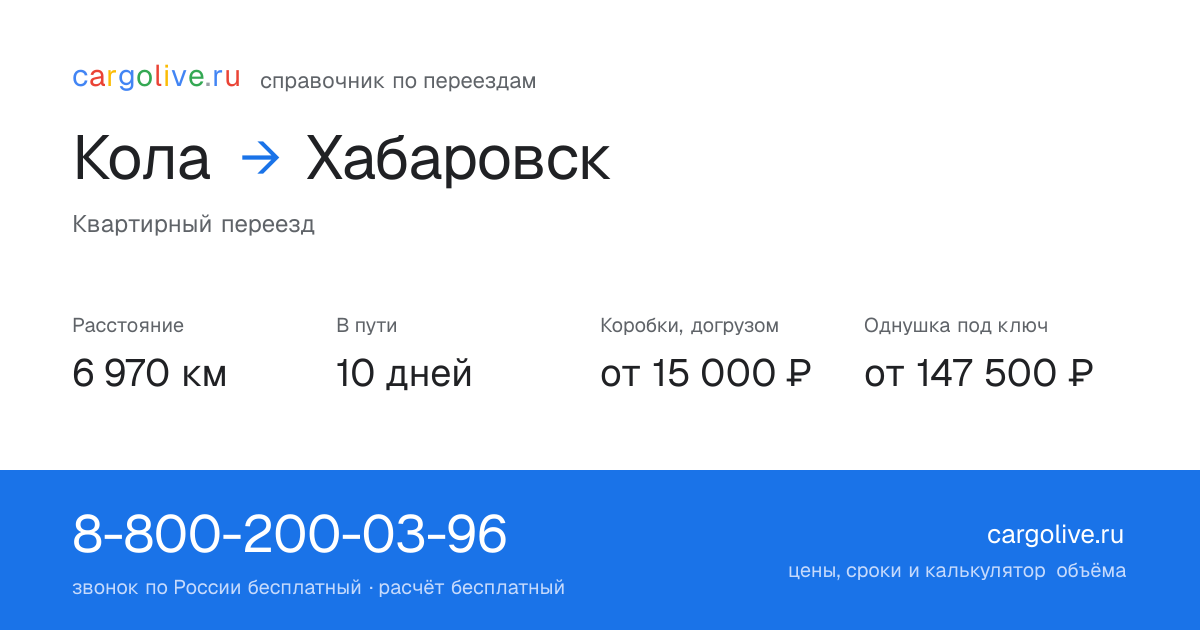 Переезд из Колы в Хабаровск: 6 970 км, 10 дней в пути, от 15 000 ₽