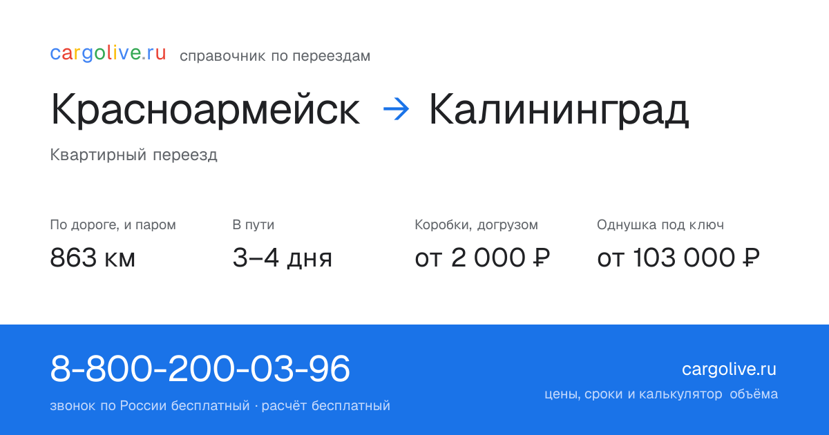 Переезд из Красноармейска в Калининград: 863 км по дороге и паром, 3–4 дня в пути, от 2 000 ₽