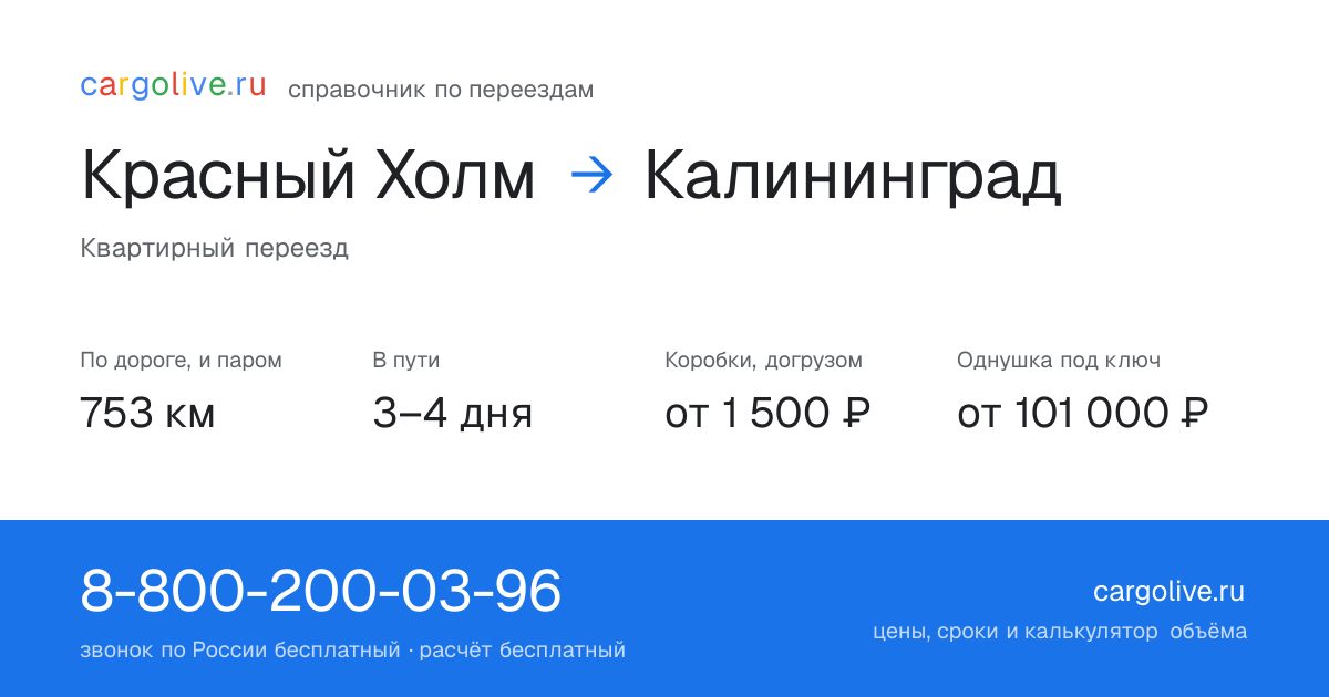 Переезд из Красного Холма в Калининград: 753 км по дороге и паром, 3–4 дня в пути, от 2 000 ₽