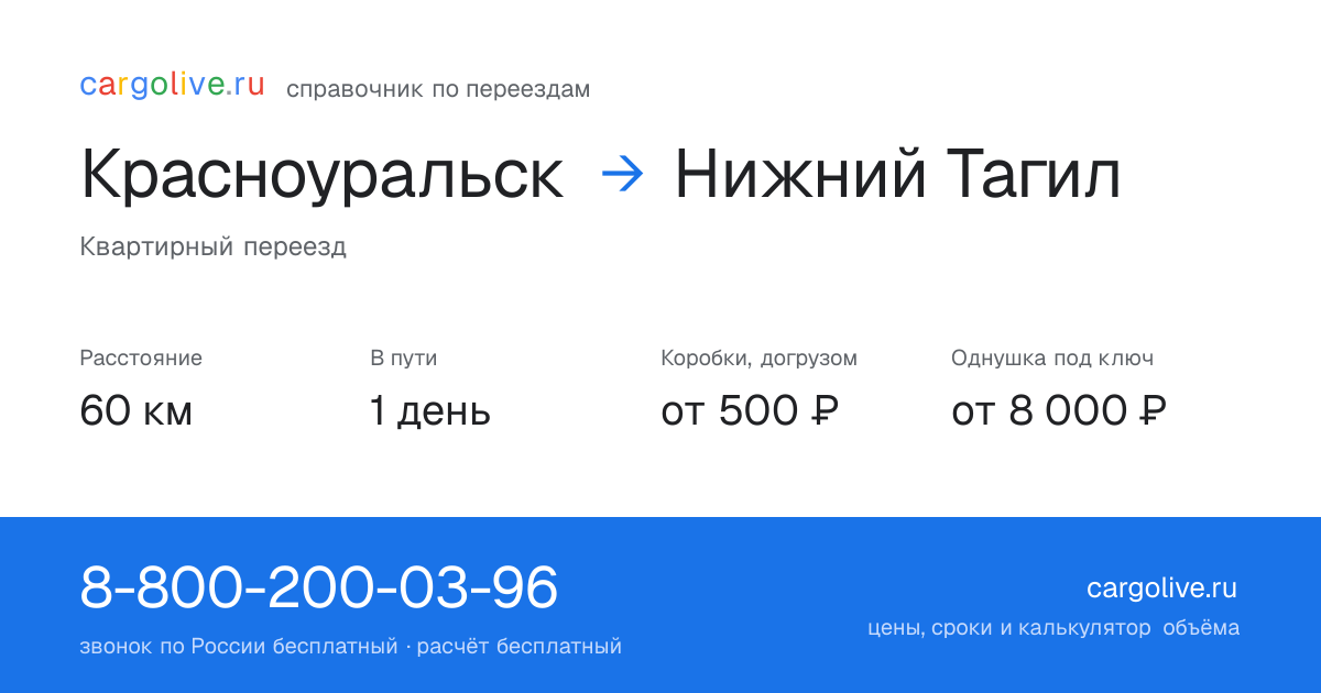 Переезд из Красноуральска в Нижний Тагил: 60 км, 1 день в пути, от 2 000 ₽