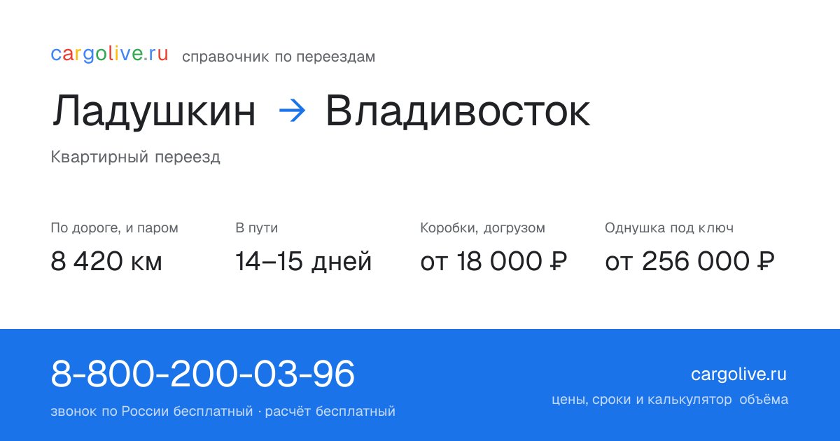 Переезд из Ладушкина во Владивосток: 8 420 км по дороге и паром, 14–15 дней в пути, от 18 000 ₽