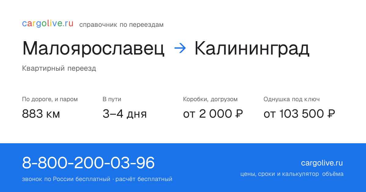 Переезд из Малоярославеца в Калининград: 883 км по дороге и паром, 3–4 дня в пути, от 2 000 ₽