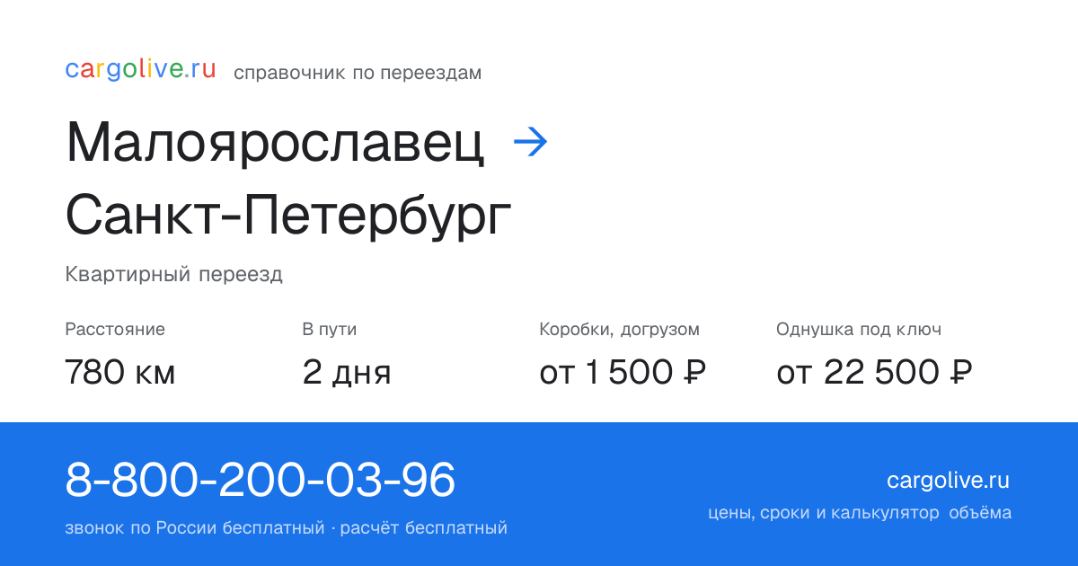Переезд из Малоярославеца в Санкт-Петербург: 780 км, 2 дня в пути, от 2 000 ₽