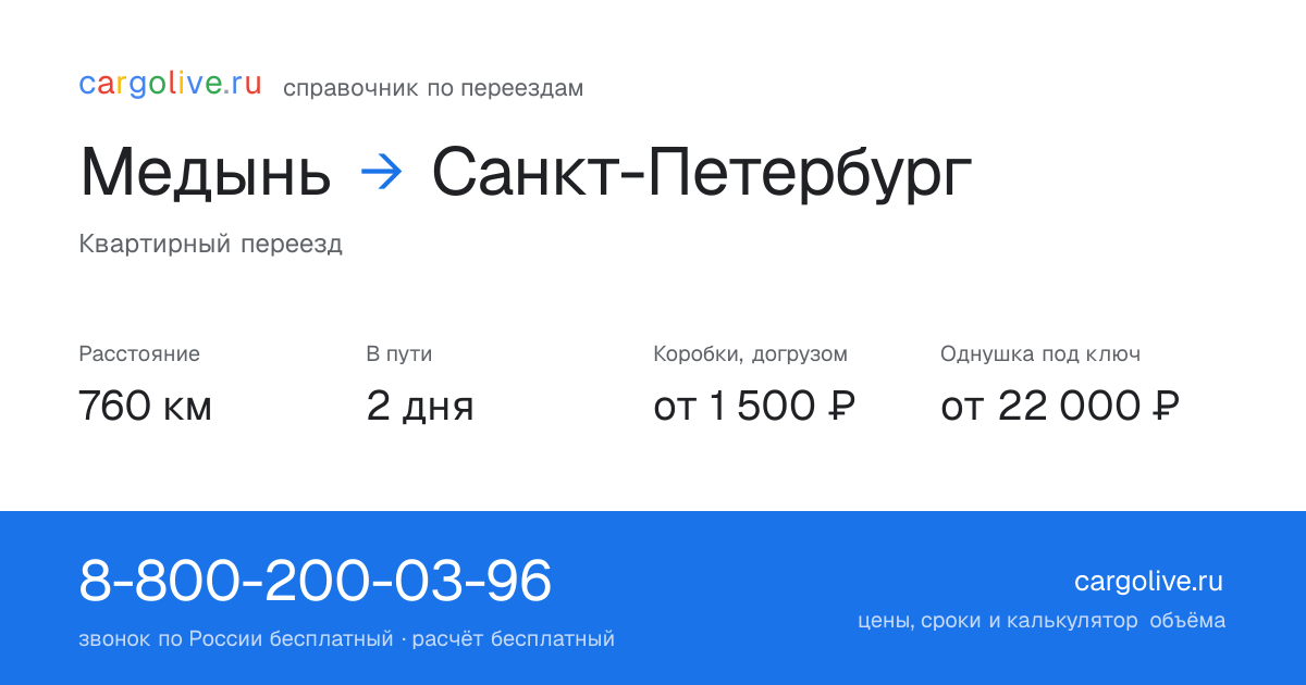 Переезд из Медыни в Санкт-Петербург: 760 км, 2 дня в пути, от 2 000 ₽
