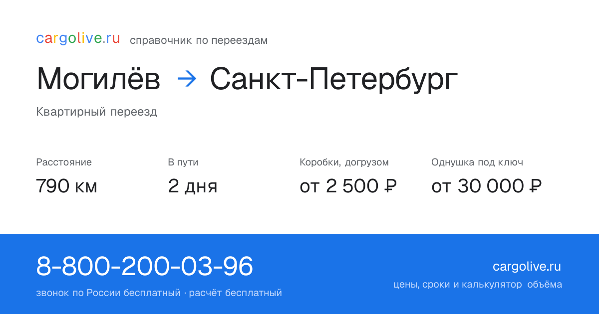 Переезд из Могилёва в Санкт-Петербург: 790 км, 2 дня в пути, от 2 500 ₽