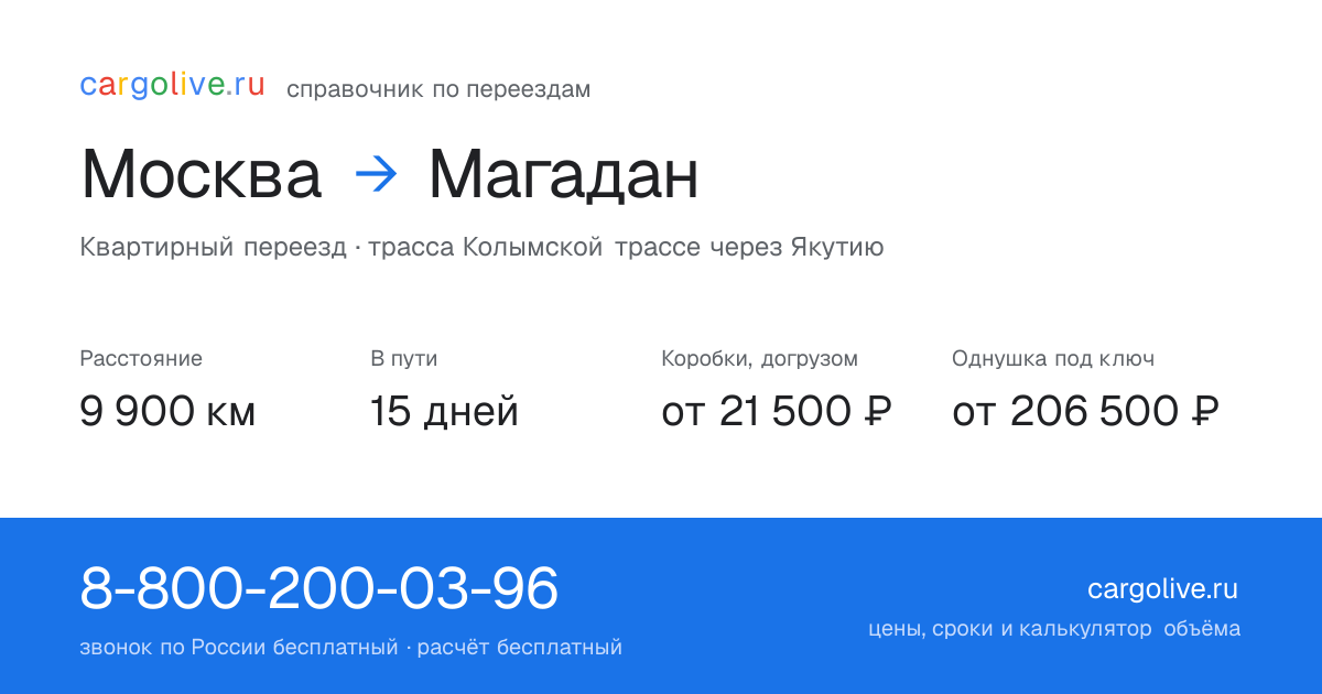 Переезд из Москвы в Магадан: 9 900 км, 15 дней в пути, от 21 500 ₽