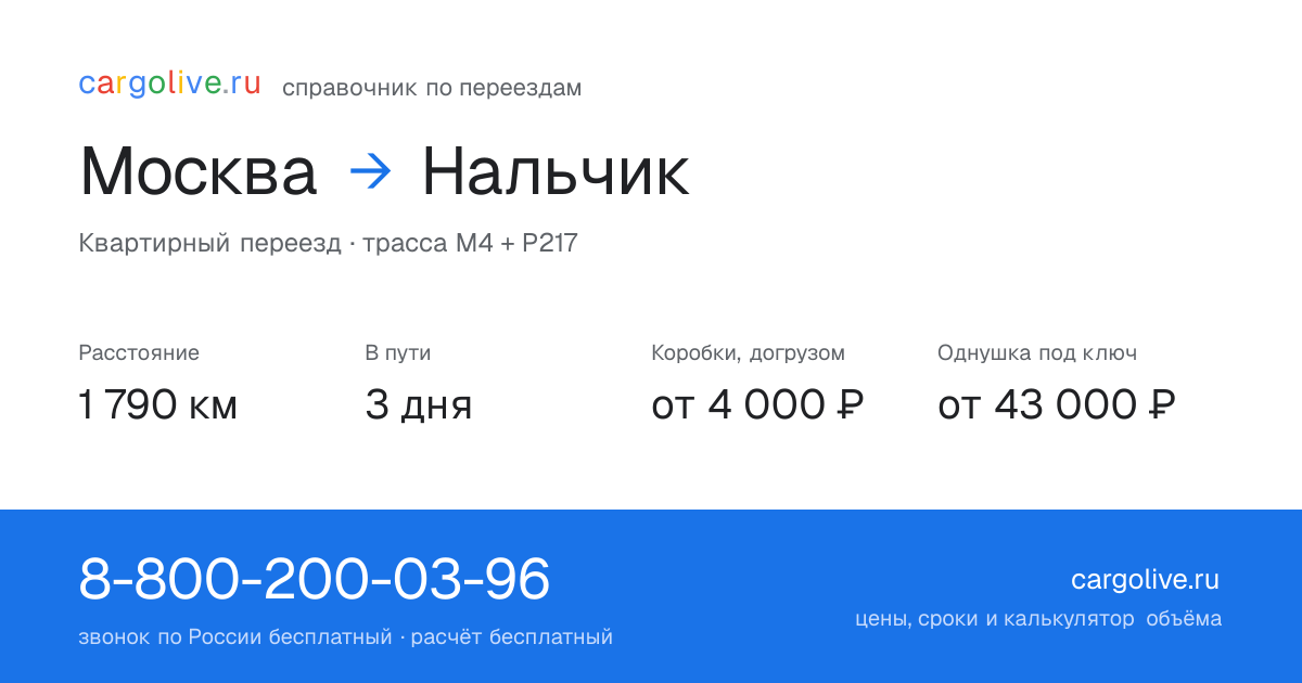 Переезд из Москвы в Нальчик: 1 790 км, 3 дня в пути, от 4 000 ₽