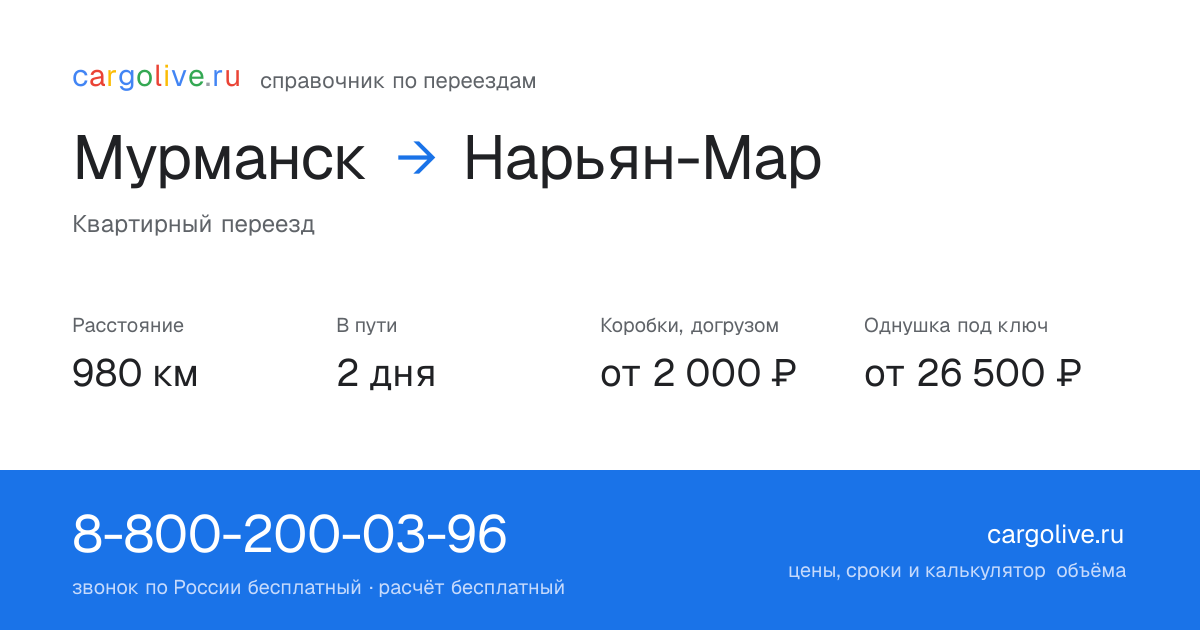 Переезд из Мурманска в Нарьян-Мар: 980 км, 2 дня в пути, от 2 000 ₽