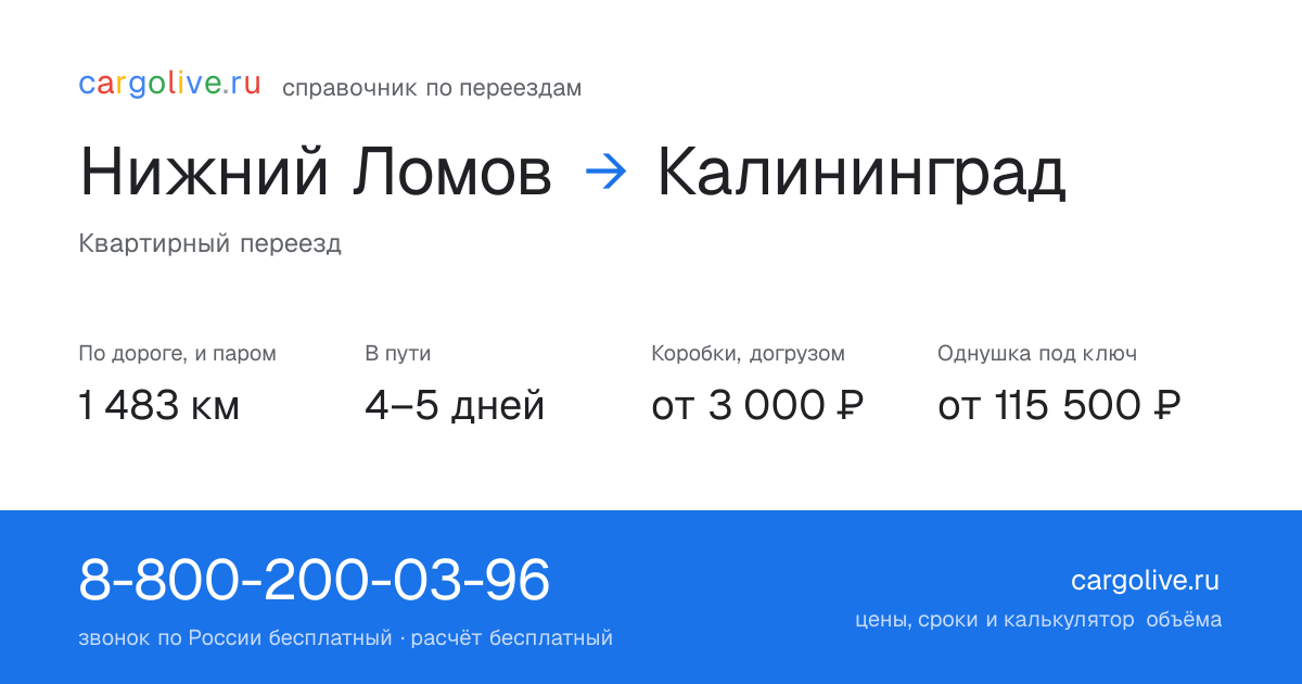 Переезд из Нижнего Ломова в Калининград: 1 483 км по дороге и паром, 4–5 дней в пути, от 3 000 ₽