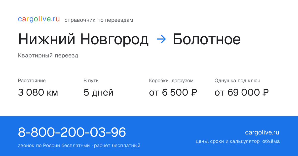 Переезд из Нижнего Новгорода в Болотное: 3 080 км, 5 дней в пути, от 6 500 ₽