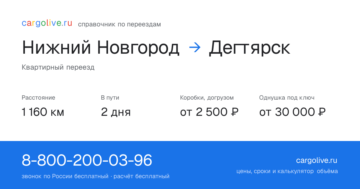 Переезд из Нижнего Новгорода в Дегтярск: 1 160 км, 2 дня в пути, от 2 500 ₽