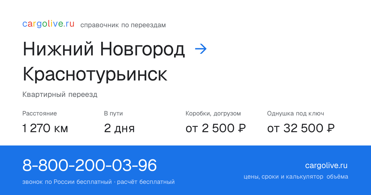 Переезд из Нижнего Новгорода в Краснотурьинск: 1 270 км, 2 дня в пути, от 2 500 ₽